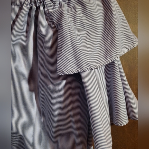 Song of Style Off Shoulder Ruffled Sleeve Blue Striped Cotton Dress Size Large - Picture 4 of 6